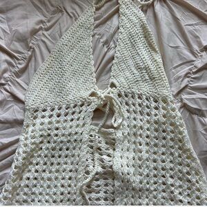 Cream Crochet Halter Tie Front Top